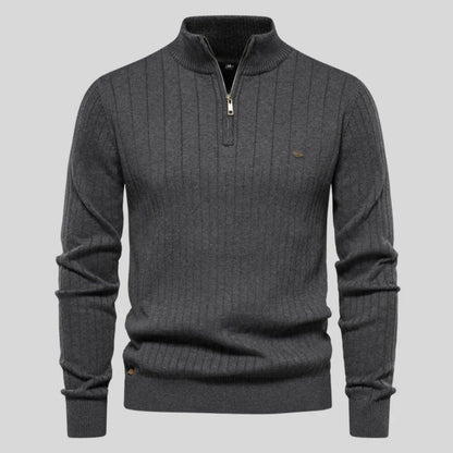 Pull homme col zippé coton léger décontracté