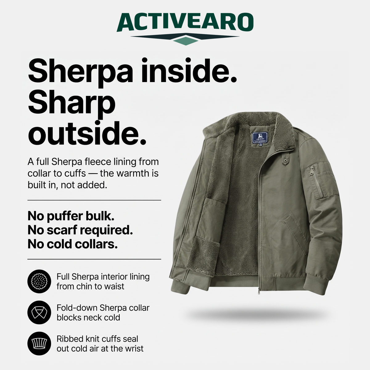 Blouson bomber homme doublure Sherpa chaude hiver