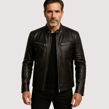 Blouson cuir homme zippé coupe ajustée intemporelle