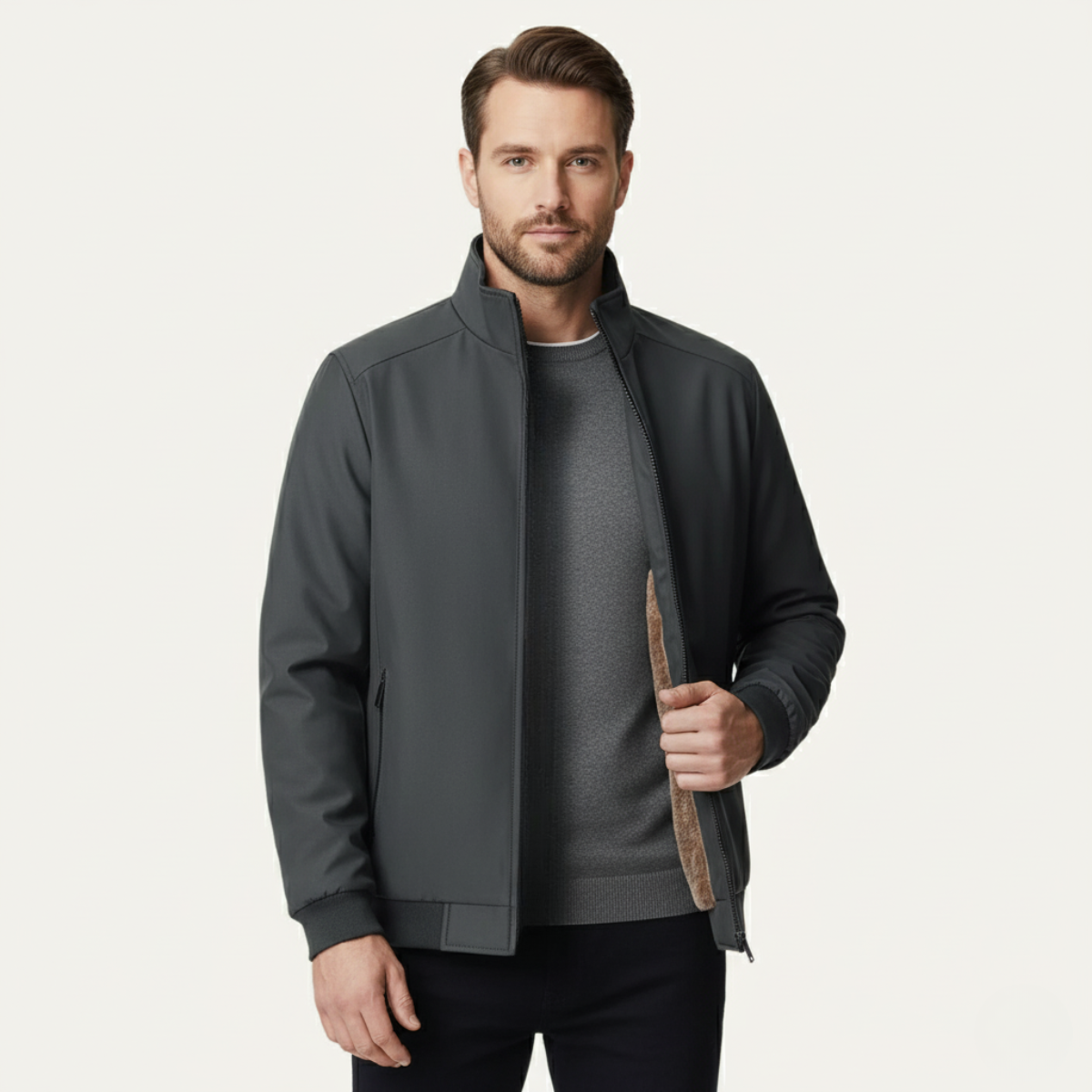 Elegante, warme Herrenjacke mit Fleecefutter für den Winter