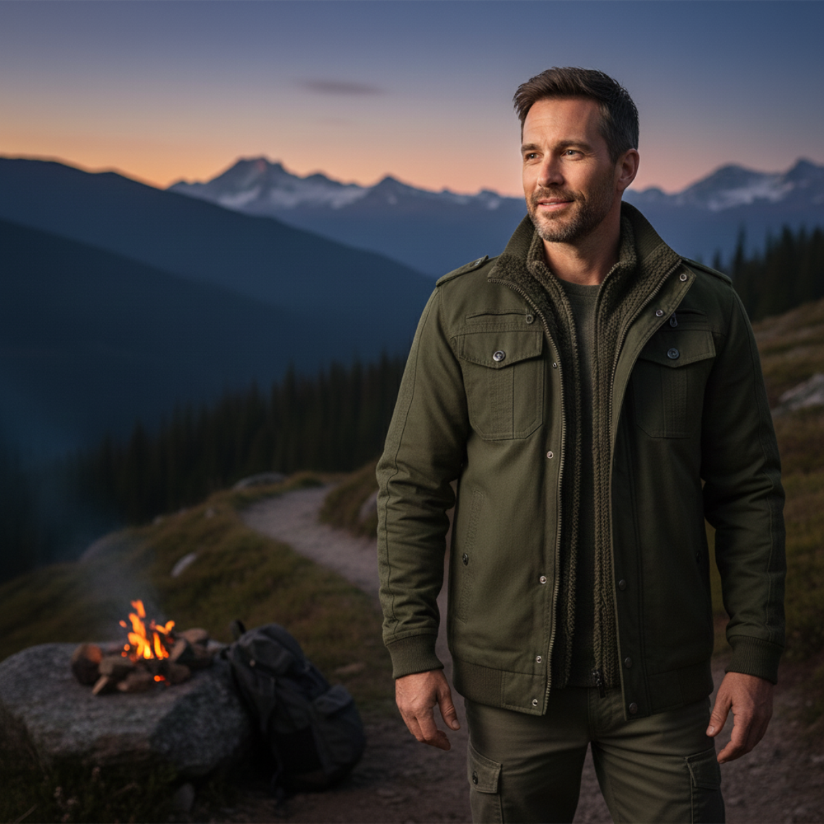 Herrenjacke im Military-Stil, Thermofutter mit Fleece