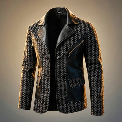 Blazer homme cuir italien motif pied-de-poule