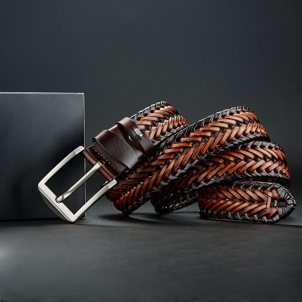 Ceinture tressée cuir véritable bouclée élégante