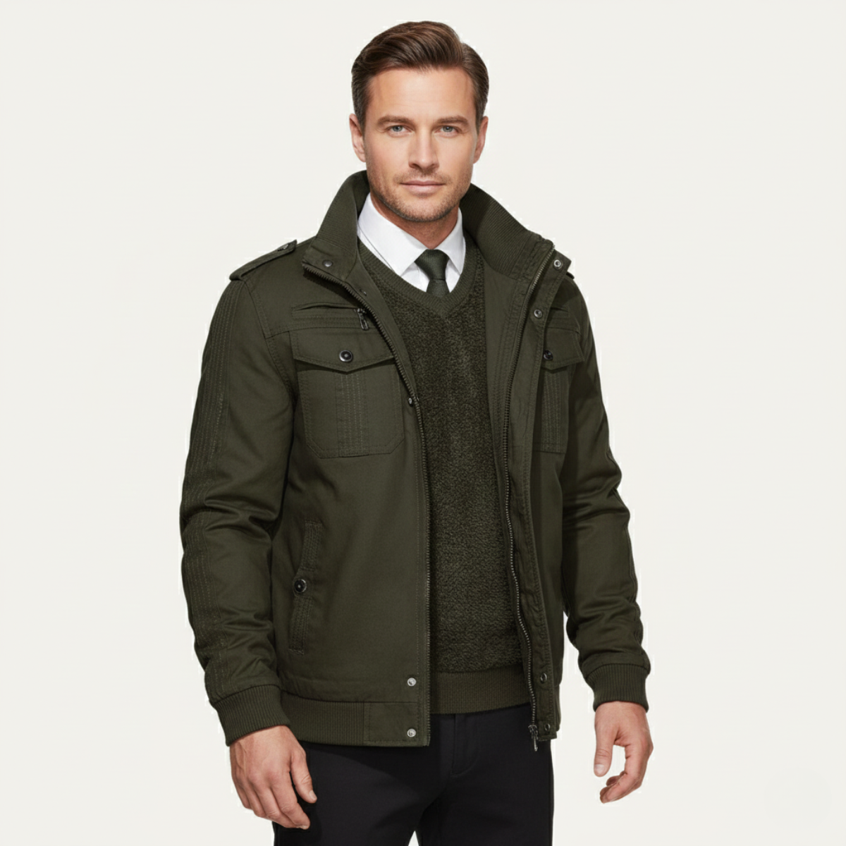 Herrenjacke im Military-Stil, Thermofutter mit Fleece