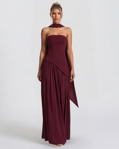 Robe Maxi Aura Radiant – Bustier, Foulard et Fente Haute