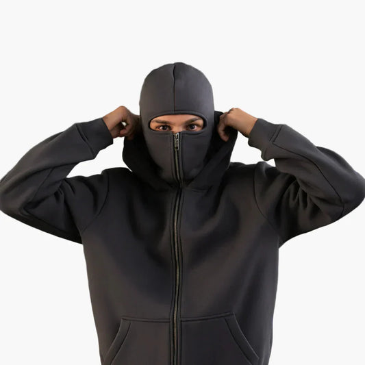Urbaner Tech-Kapuzenpullover für Herren mit durchgehendem Reißverschluss und integrierter Maske