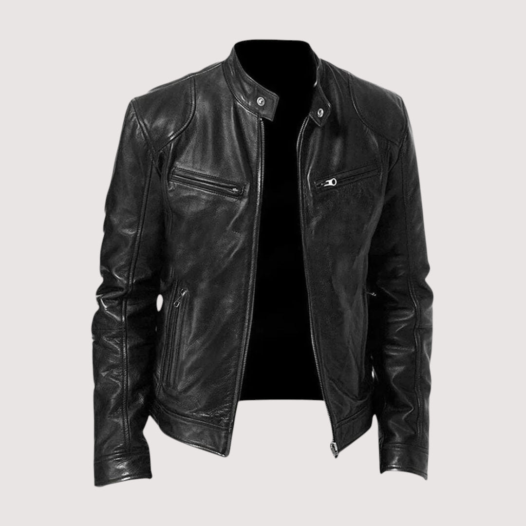 Blouson cuir homme zippé coupe ajustée intemporelle