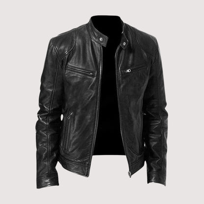 Blouson cuir homme zippé coupe ajustée intemporelle