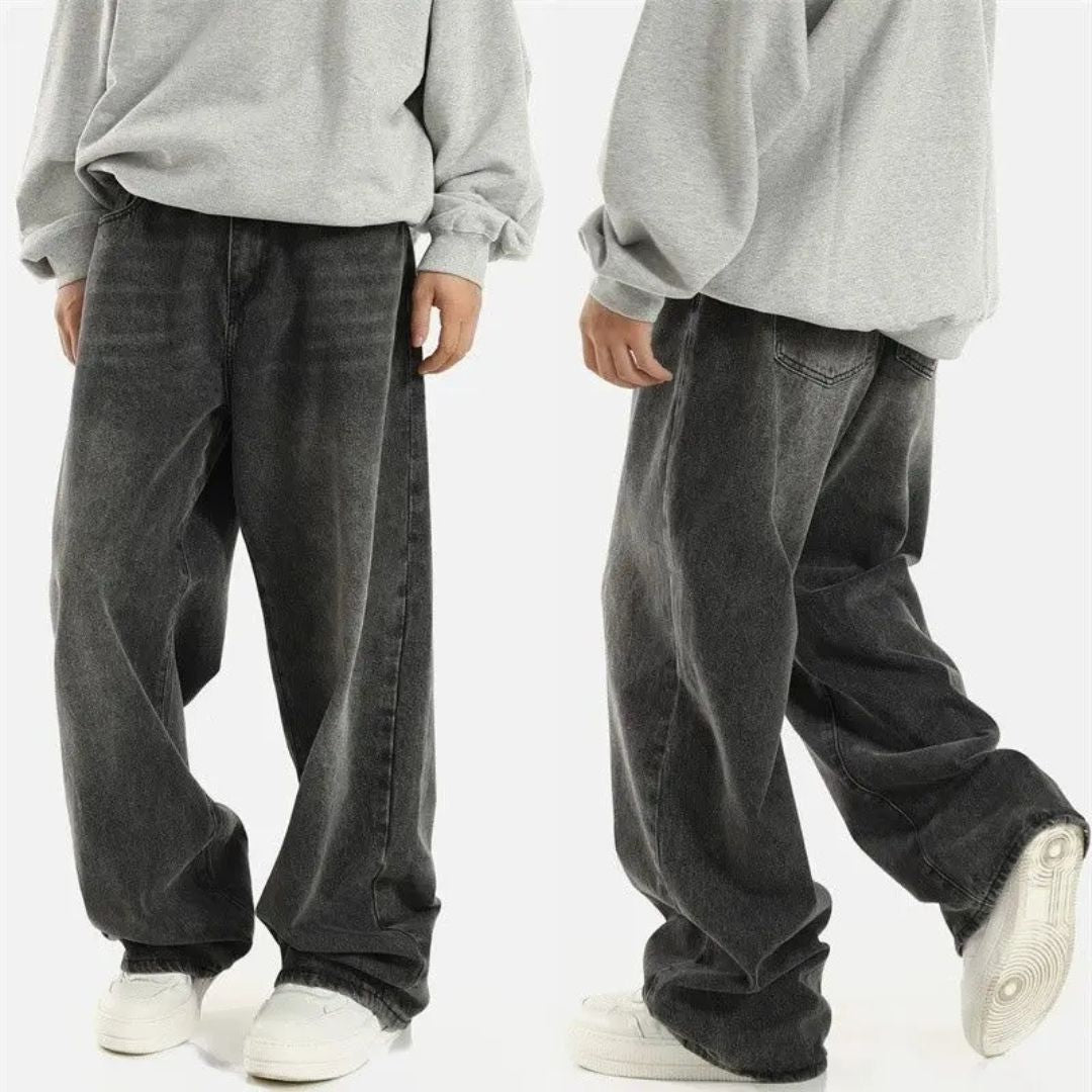 Urban-Jeans für Herren mit weiter Passform aus verwaschenem schwarzem Denim