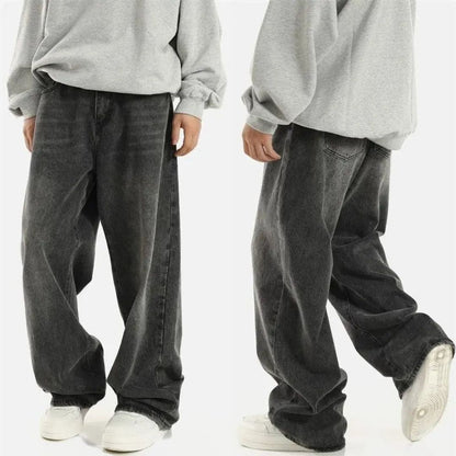 Urban-Jeans für Herren mit weiter Passform aus verwaschenem schwarzem Denim