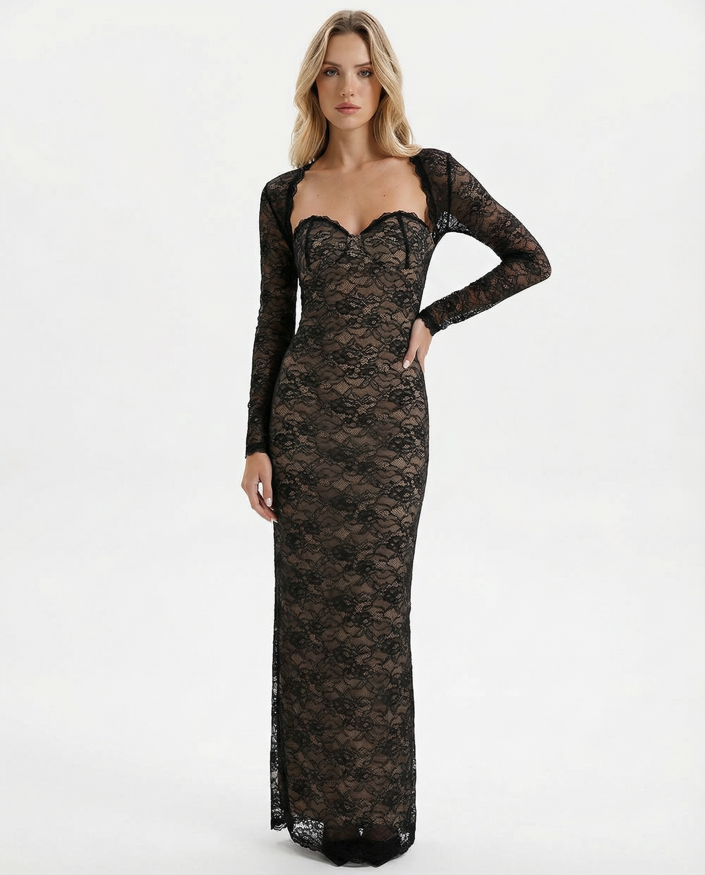 ARIA Robe Maxi Dentelle Muse – Manches Amovibles et Corset