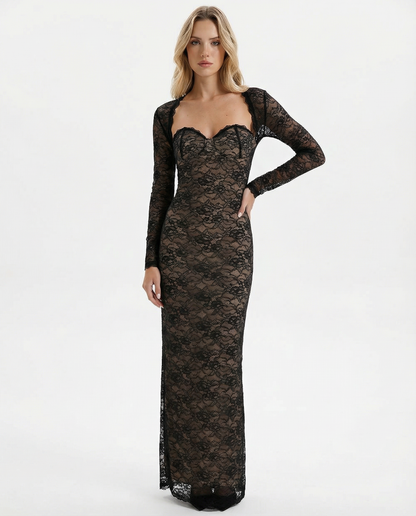 ARIA Robe Maxi Dentelle Muse – Manches Amovibles et Corset