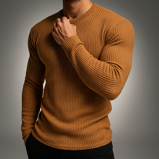 Pull homme maille côtelée coupe structurée élégante