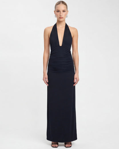 ARIA Robe Maxi Halter Nyx – Dos Nu et Taille Froncée