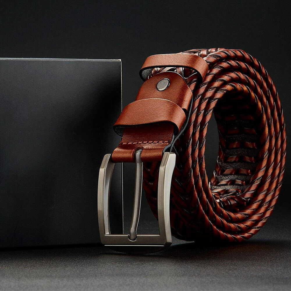 Ceinture tressée cuir véritable bouclée élégante