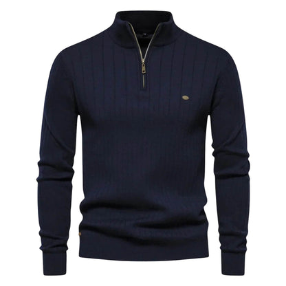Pull homme col zippé coton léger décontracté