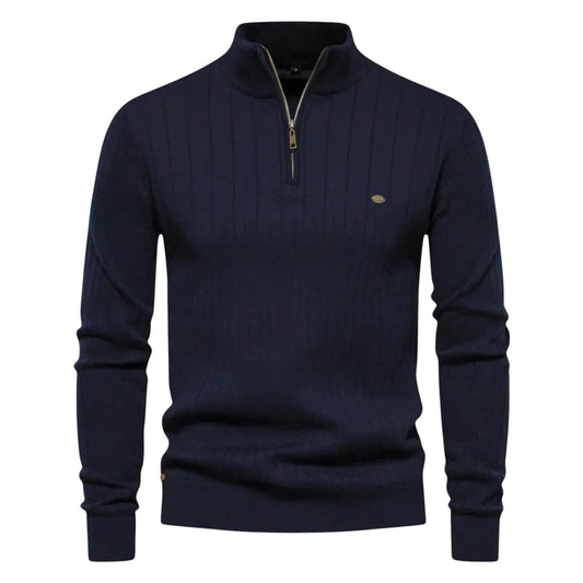 Pull homme col zippé coton léger décontracté