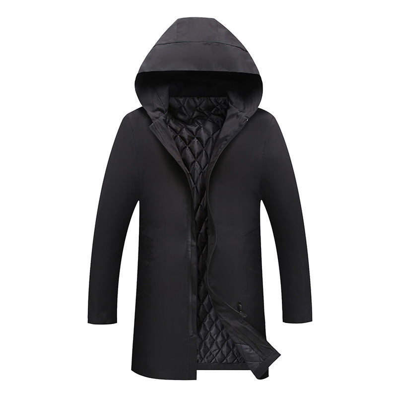 Manteau long à capuche homme fermeture éclair décontracté