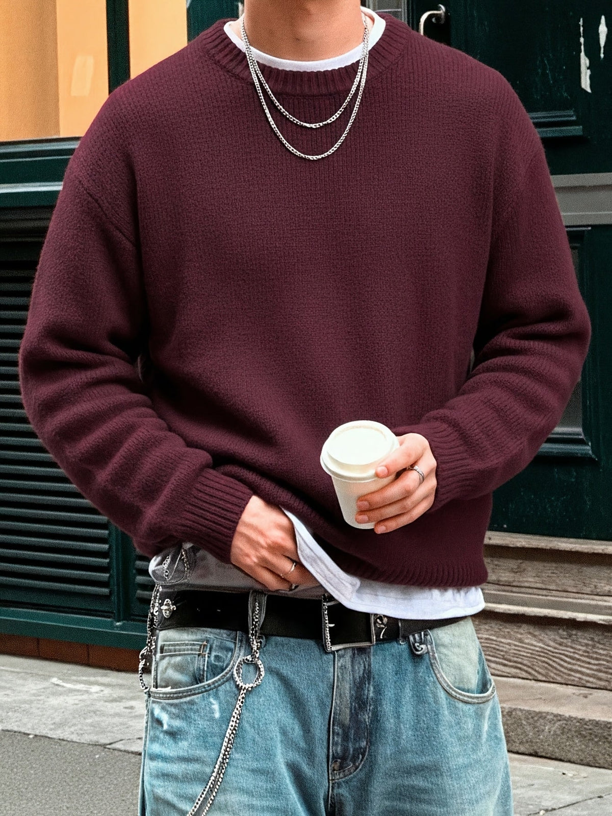 Herrenpullover aus Rippstrick, lässiger Schnitt, Winter
