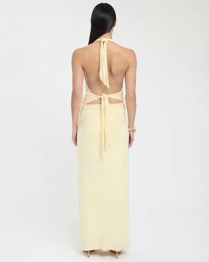 ARIA Robe Maxi Halter Nyx – Dos Nu et Taille Froncée
