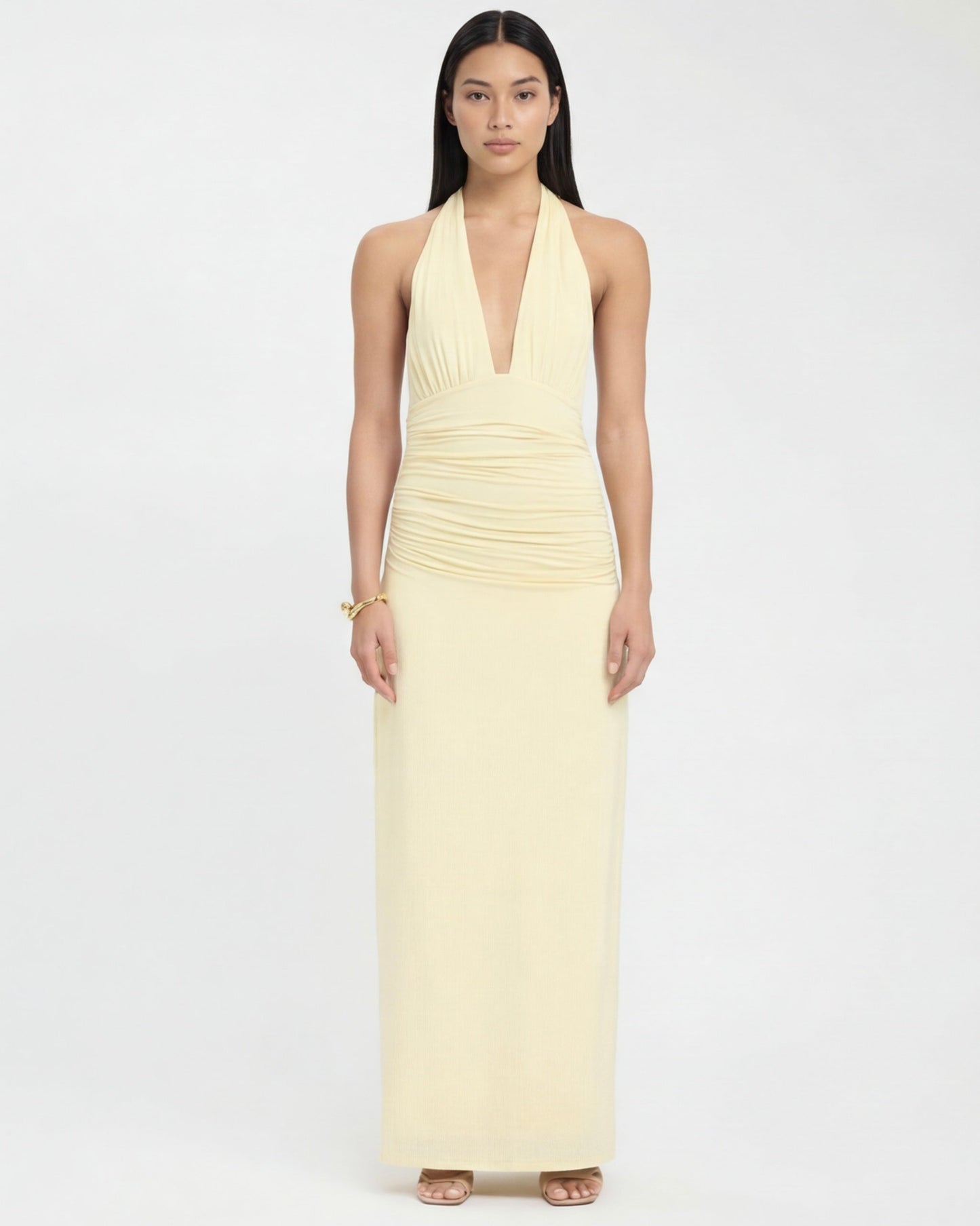 ARIA Robe Maxi Halter Nyx – Dos Nu et Taille Froncée