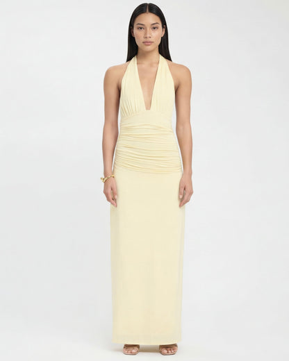 ARIA Robe Maxi Halter Nyx – Dos Nu et Taille Froncée