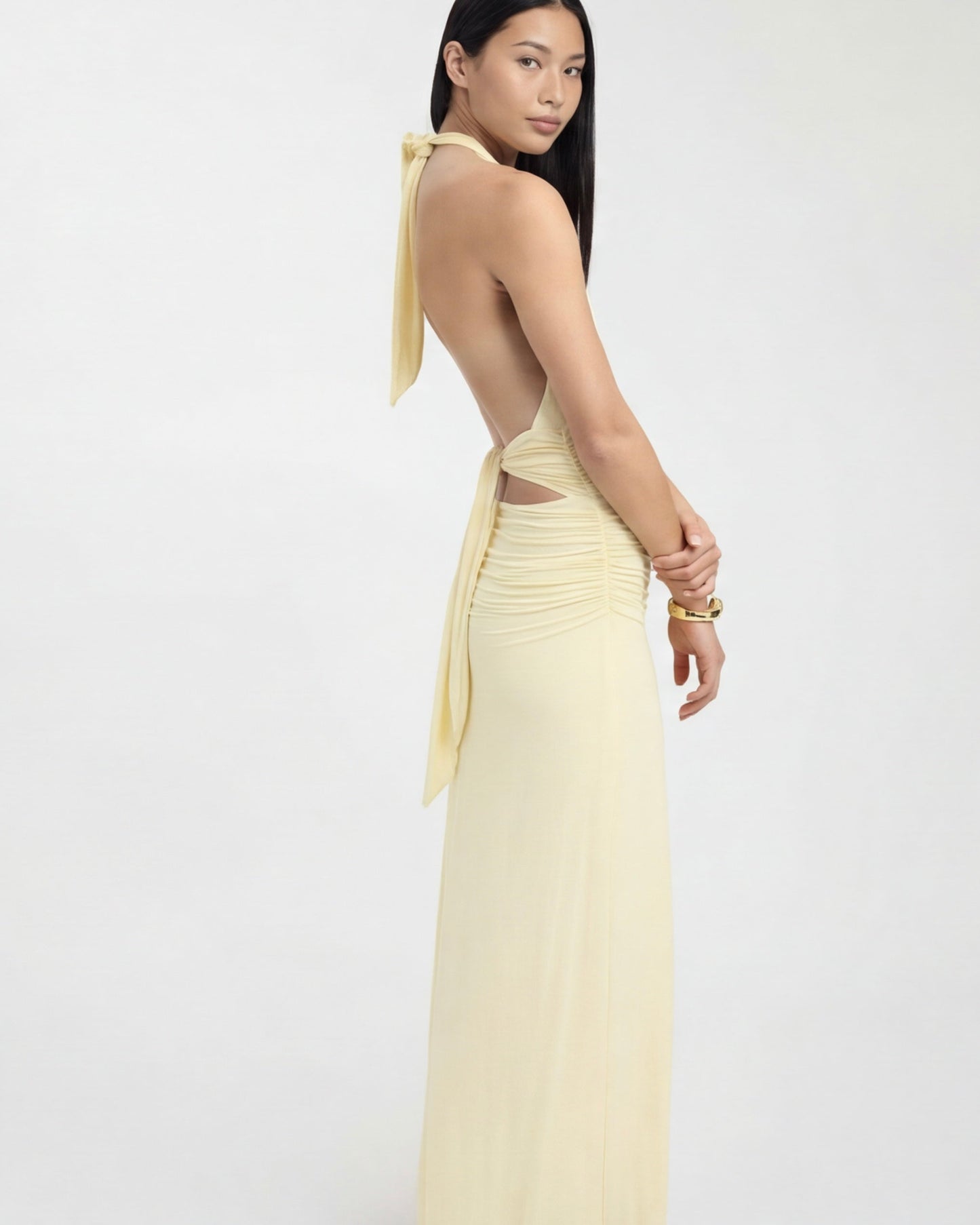 ARIA Robe Maxi Halter Nyx – Dos Nu et Taille Froncée