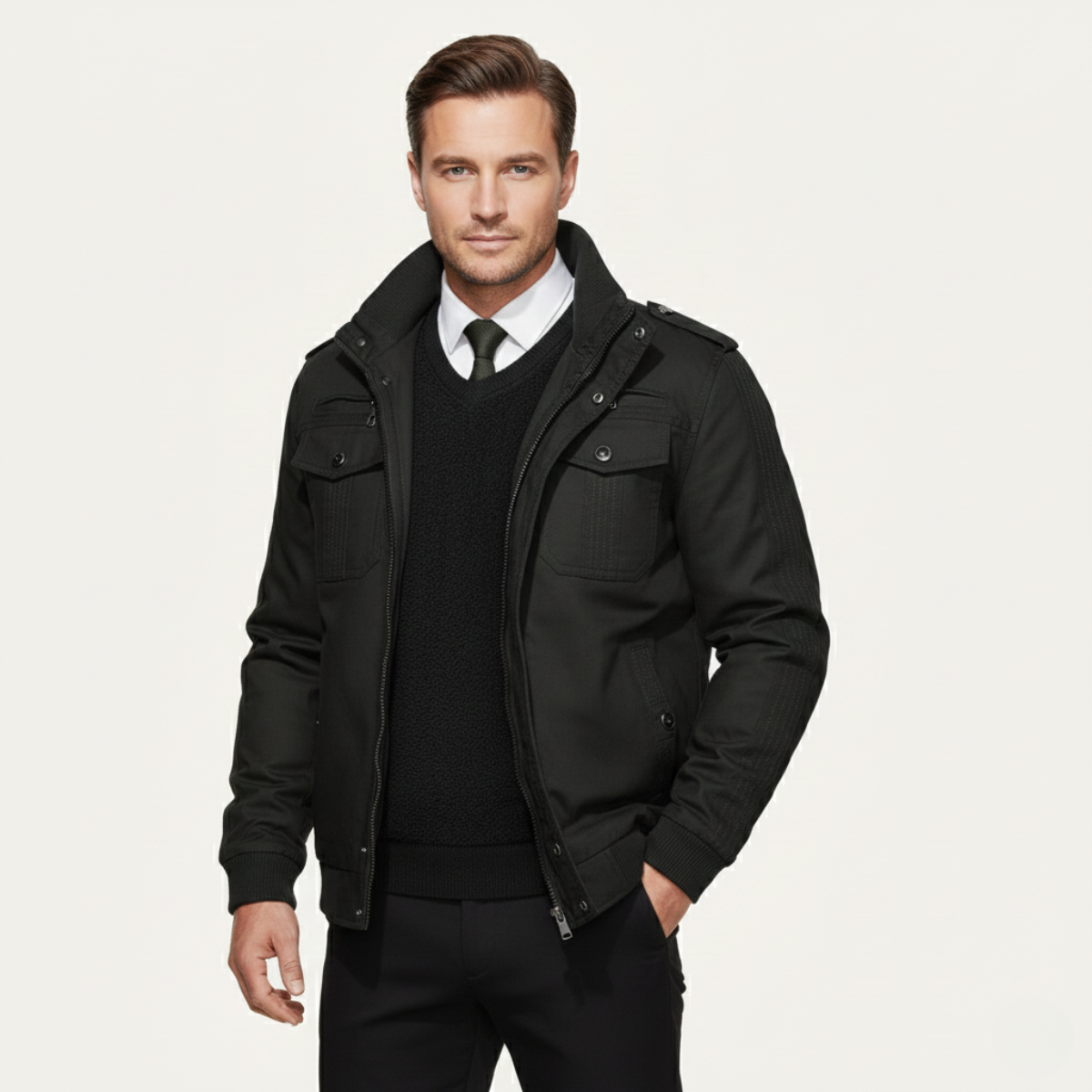 Herrenjacke im Military-Stil, Thermofutter mit Fleece