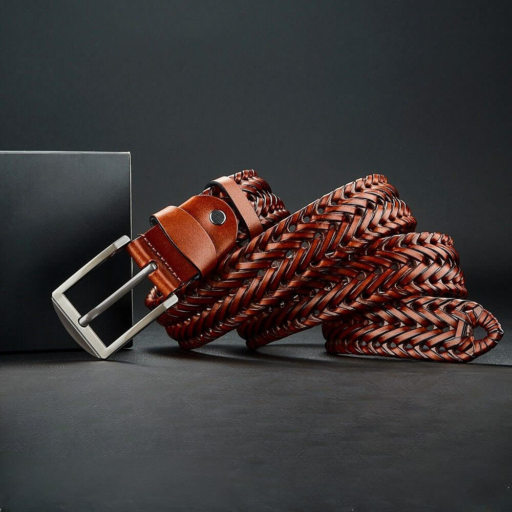 Ceinture tressée cuir véritable bouclée élégante