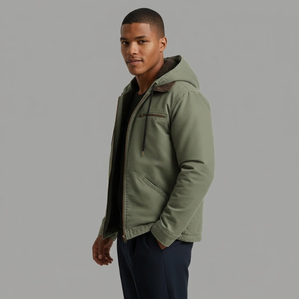 Veste homme capuche doublure polaire chaude hiver