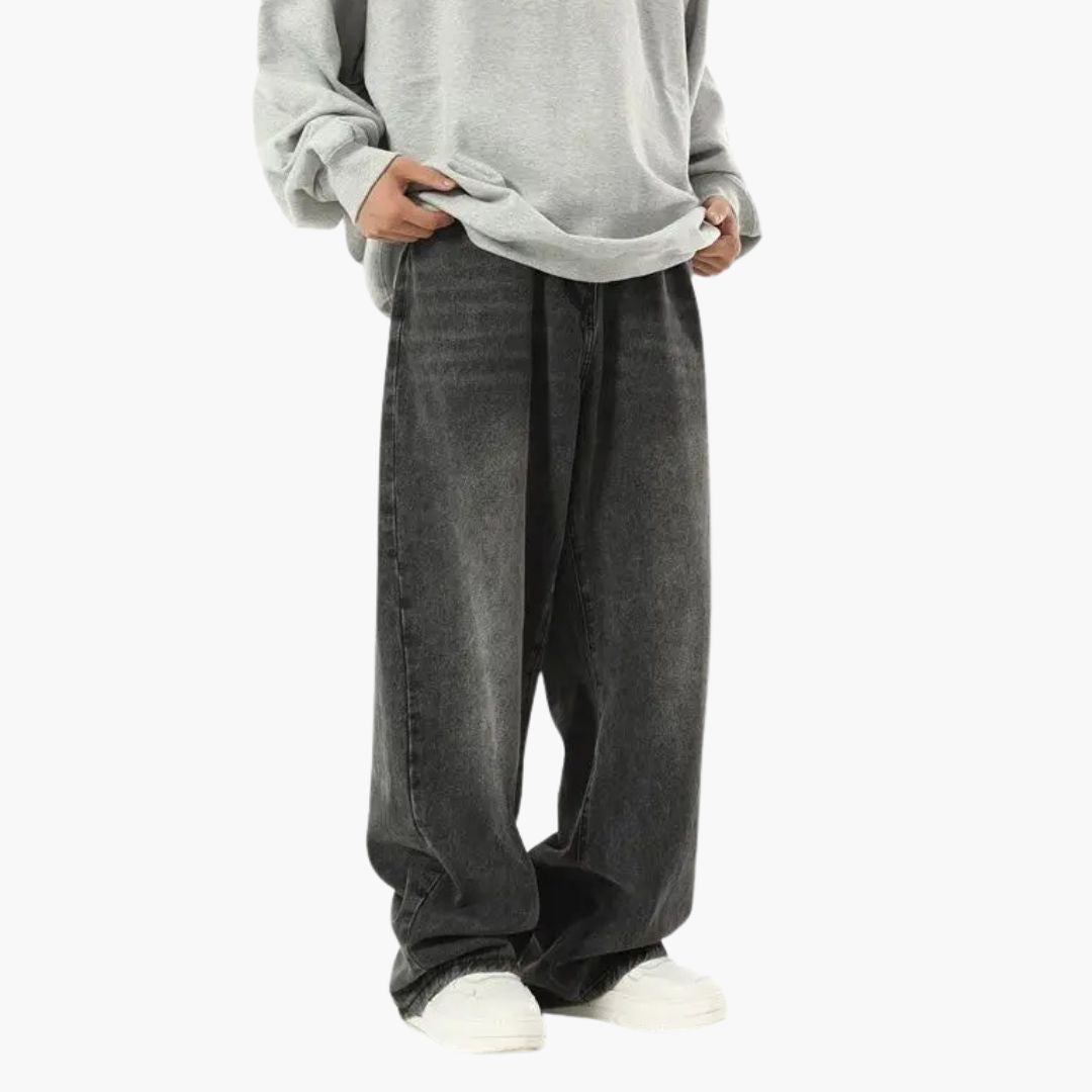 Urban-Jeans für Herren mit weiter Passform aus verwaschenem schwarzem Denim