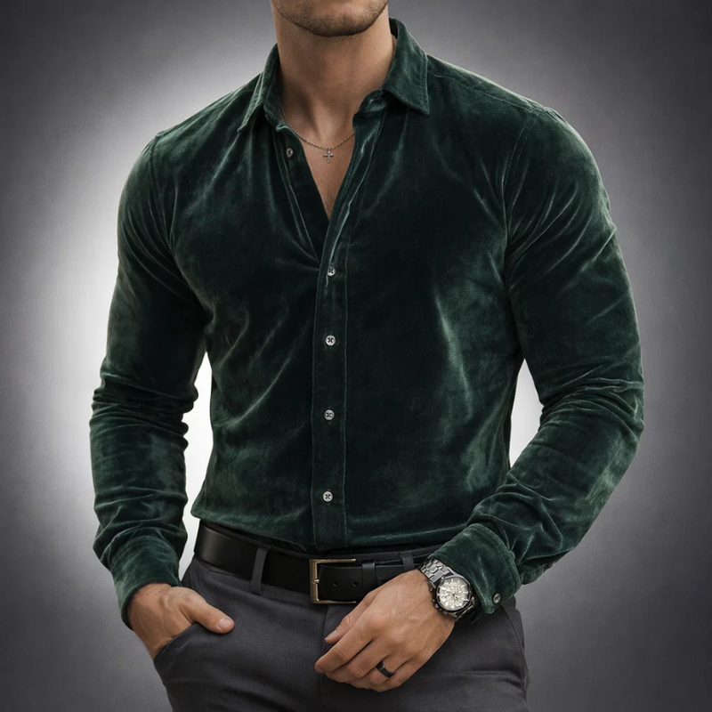 Chemise velours homme coupe fluide col structuré