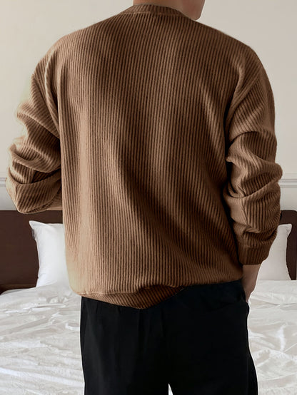Pull homme col rond tricot côtelé coupe ample