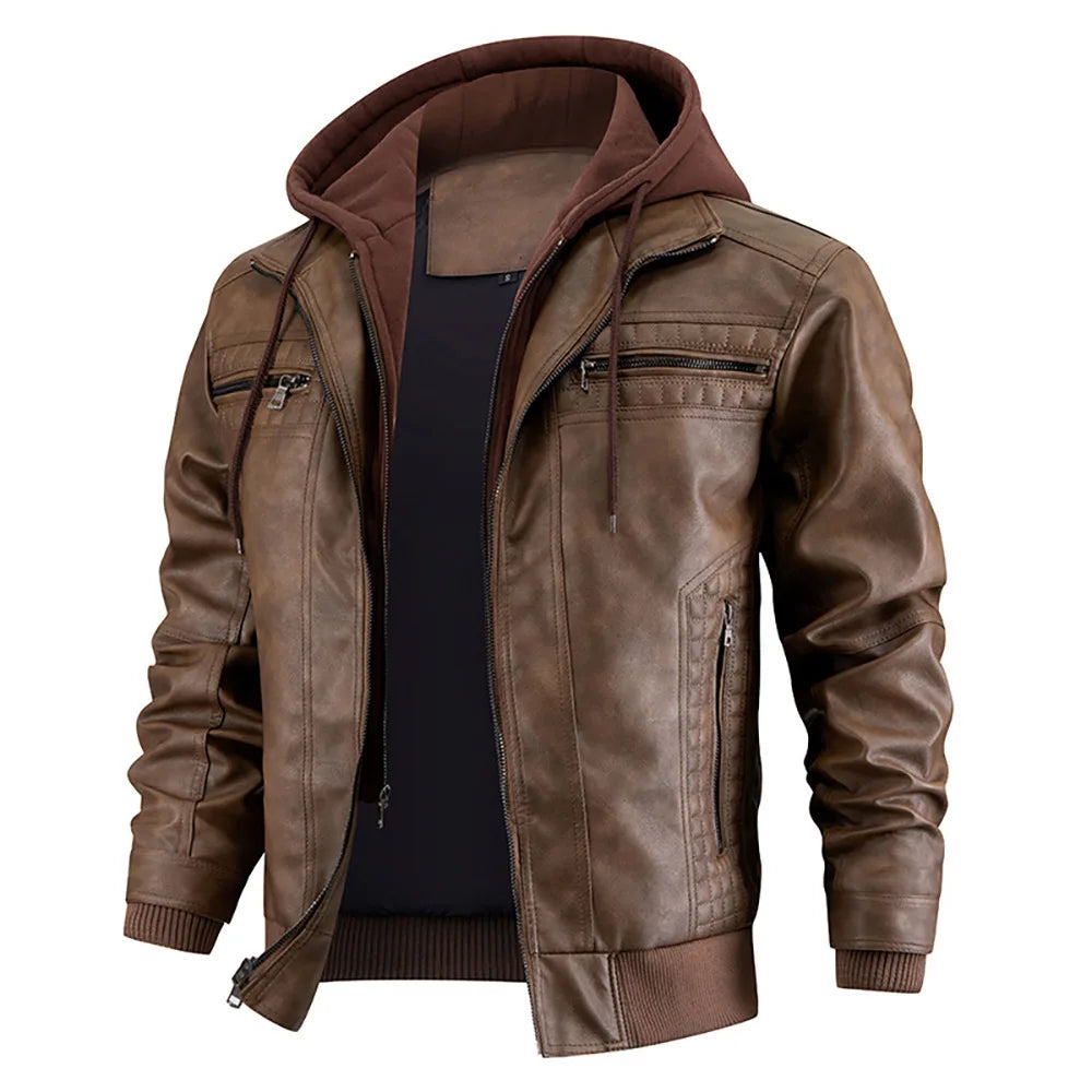 Manteau cuir hiver homme capuche coupe moderne