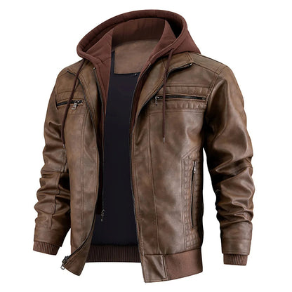 Manteau cuir hiver homme capuche coupe moderne