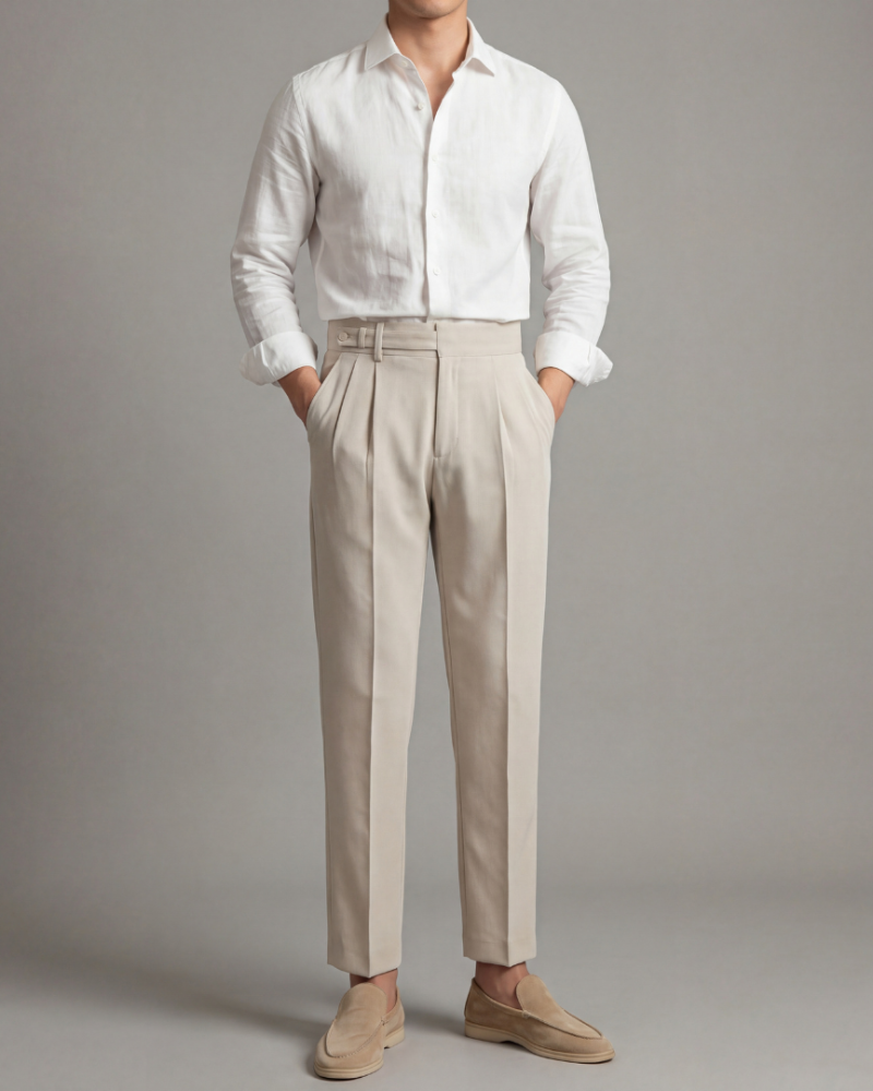 Pantalon homme élégant à plis taille haute