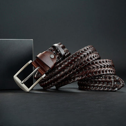 Ceinture tressée cuir véritable bouclée élégante