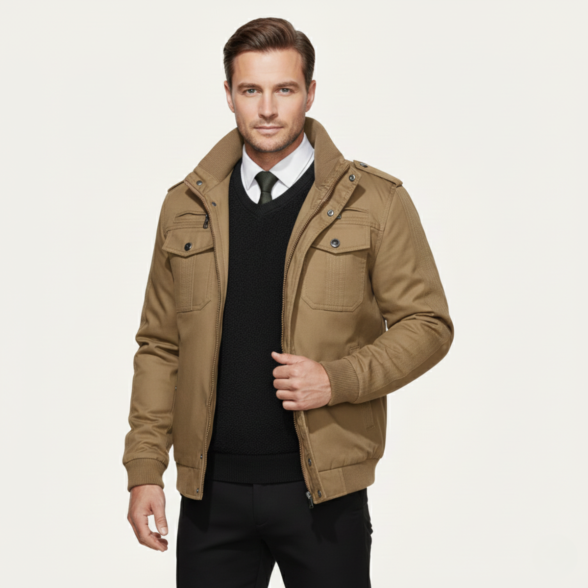 Herrenjacke im Military-Stil, Thermofutter mit Fleece