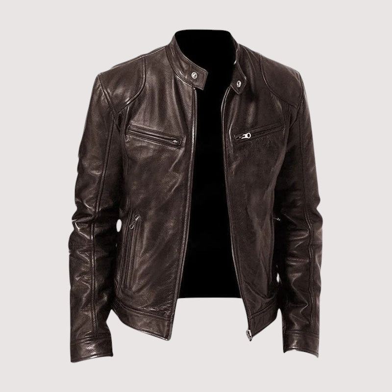Blouson cuir homme zippé coupe ajustée intemporelle