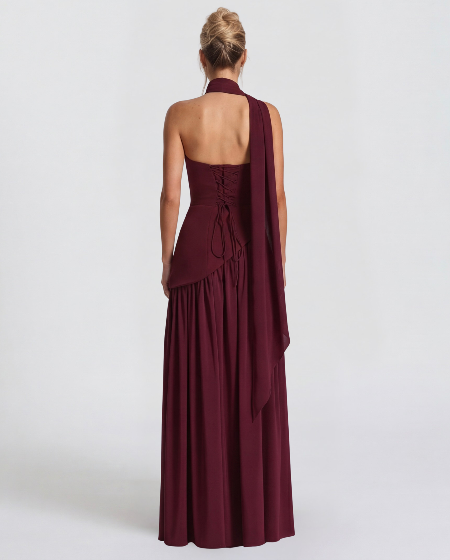 Robe Maxi Aura Radiant – Bustier, Foulard et Fente Haute