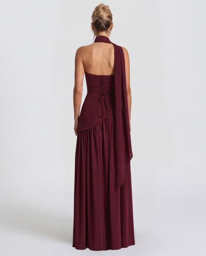 Robe Maxi Aura Radiant – Bustier, Foulard et Fente Haute