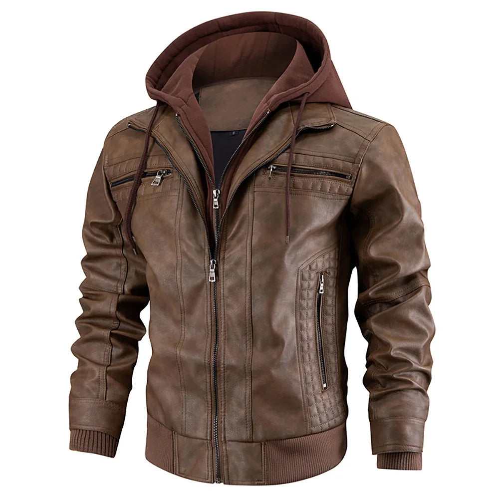 Manteau cuir hiver homme capuche coupe moderne