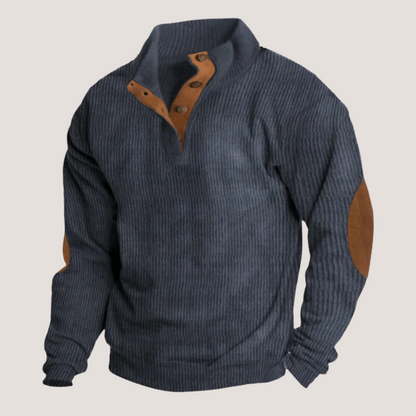 Sweat homme velours côtelé col montant vintage