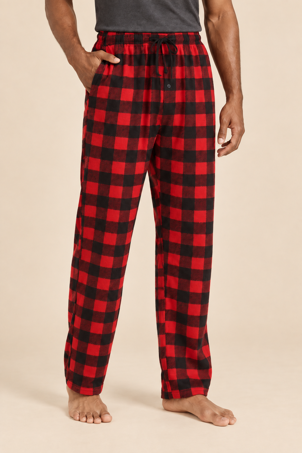 Bas de pyjama homme polaire à carreaux avec cordon