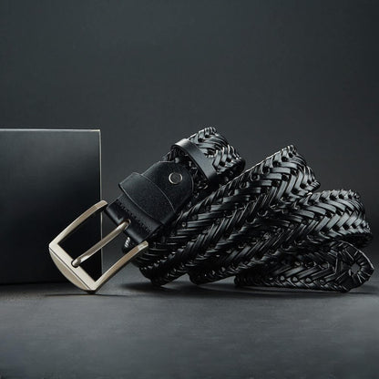 Ceinture tressée cuir véritable bouclée élégante