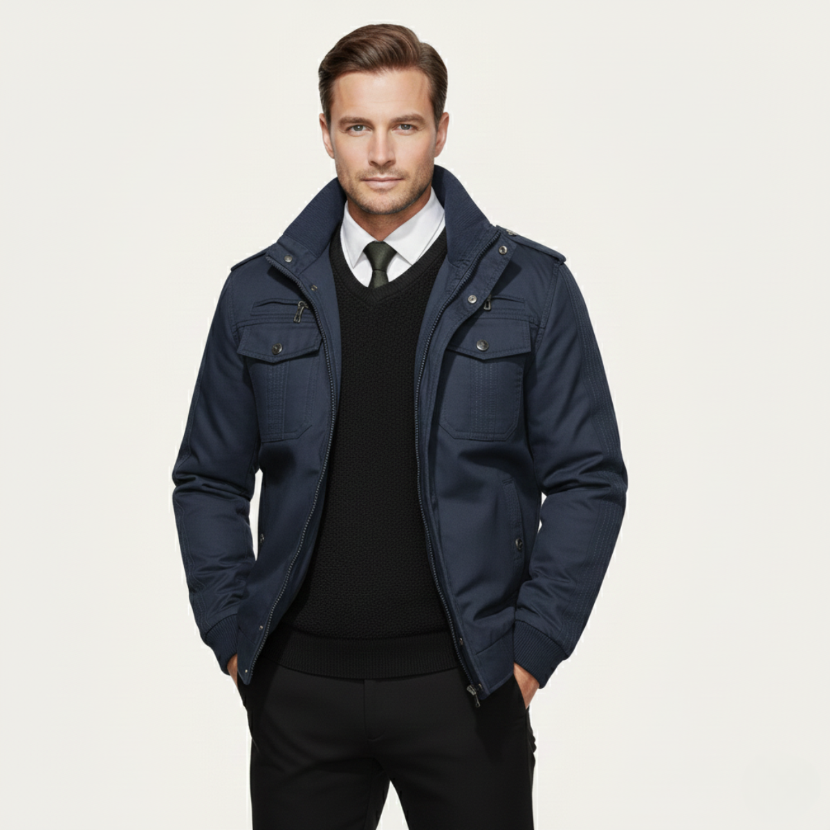 Herrenjacke im Military-Stil, Thermofutter mit Fleece