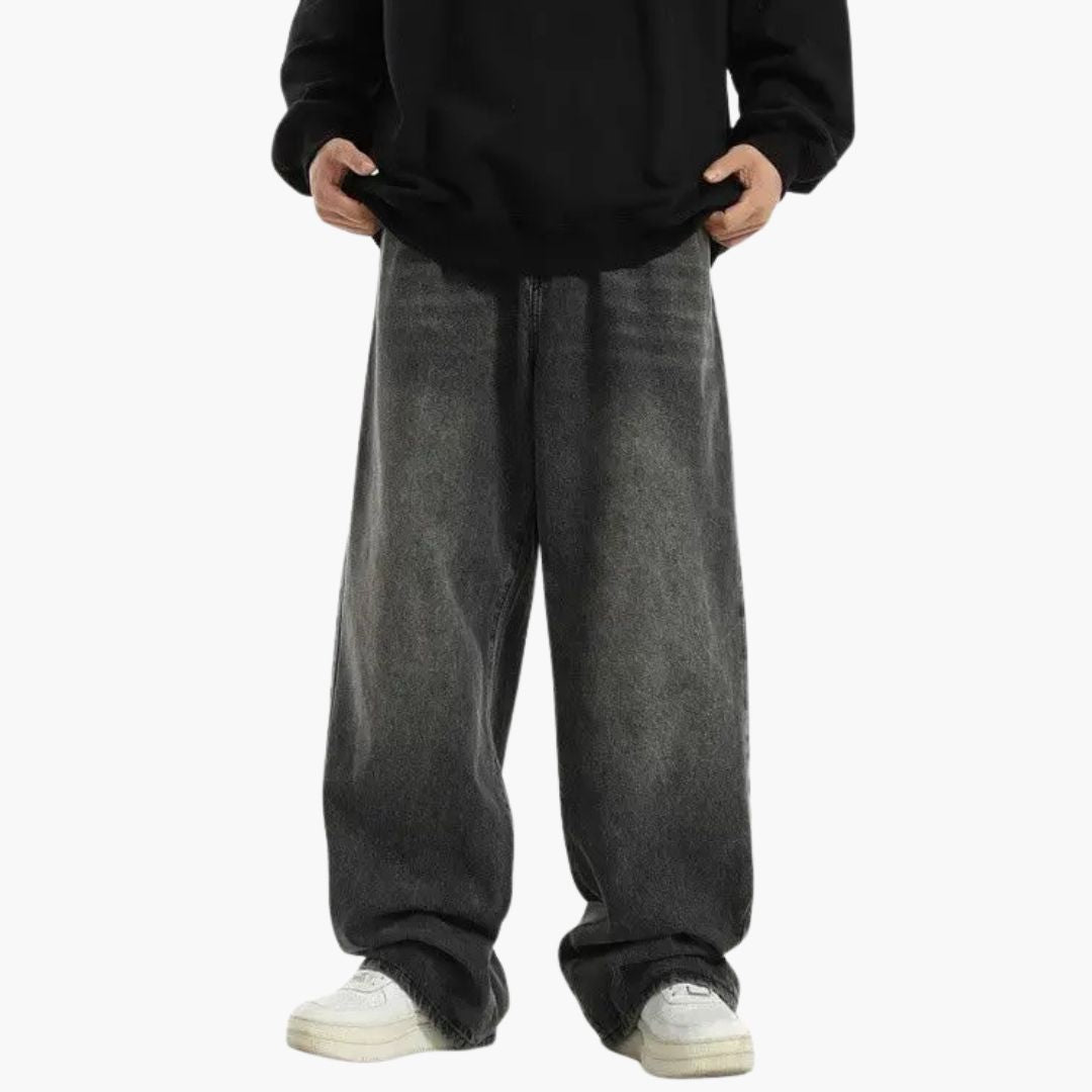 Urban-Jeans für Herren mit weiter Passform aus verwaschenem schwarzem Denim