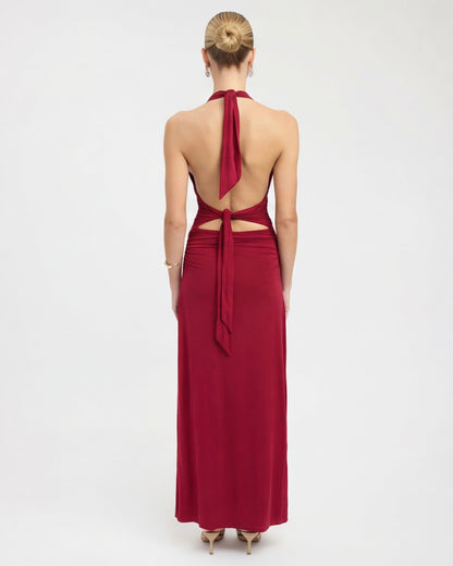 ARIA Robe Maxi Halter Nyx – Dos Nu et Taille Froncée