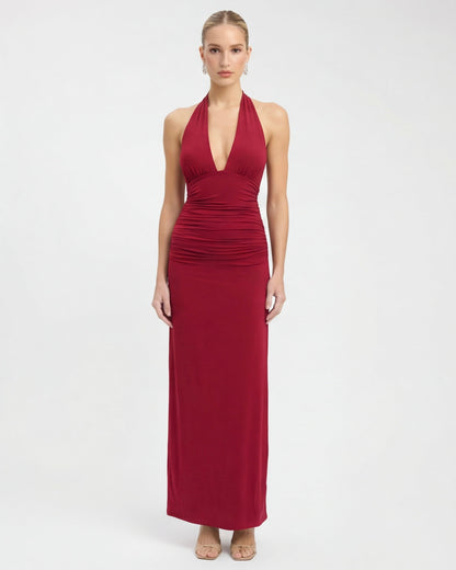 ARIA Robe Maxi Halter Nyx – Dos Nu et Taille Froncée