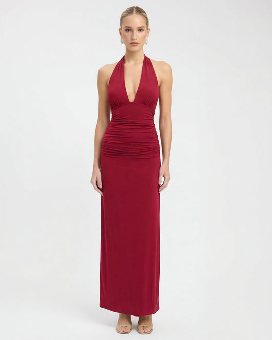 ARIA Robe Maxi Halter Nyx – Dos Nu et Taille Froncée